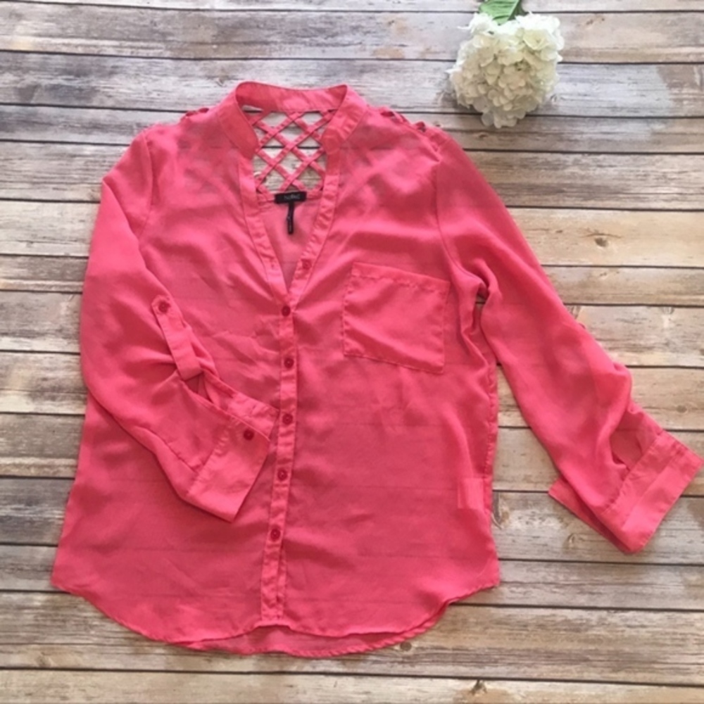 PacSun Sheer Open Back Caged Pink Button Down